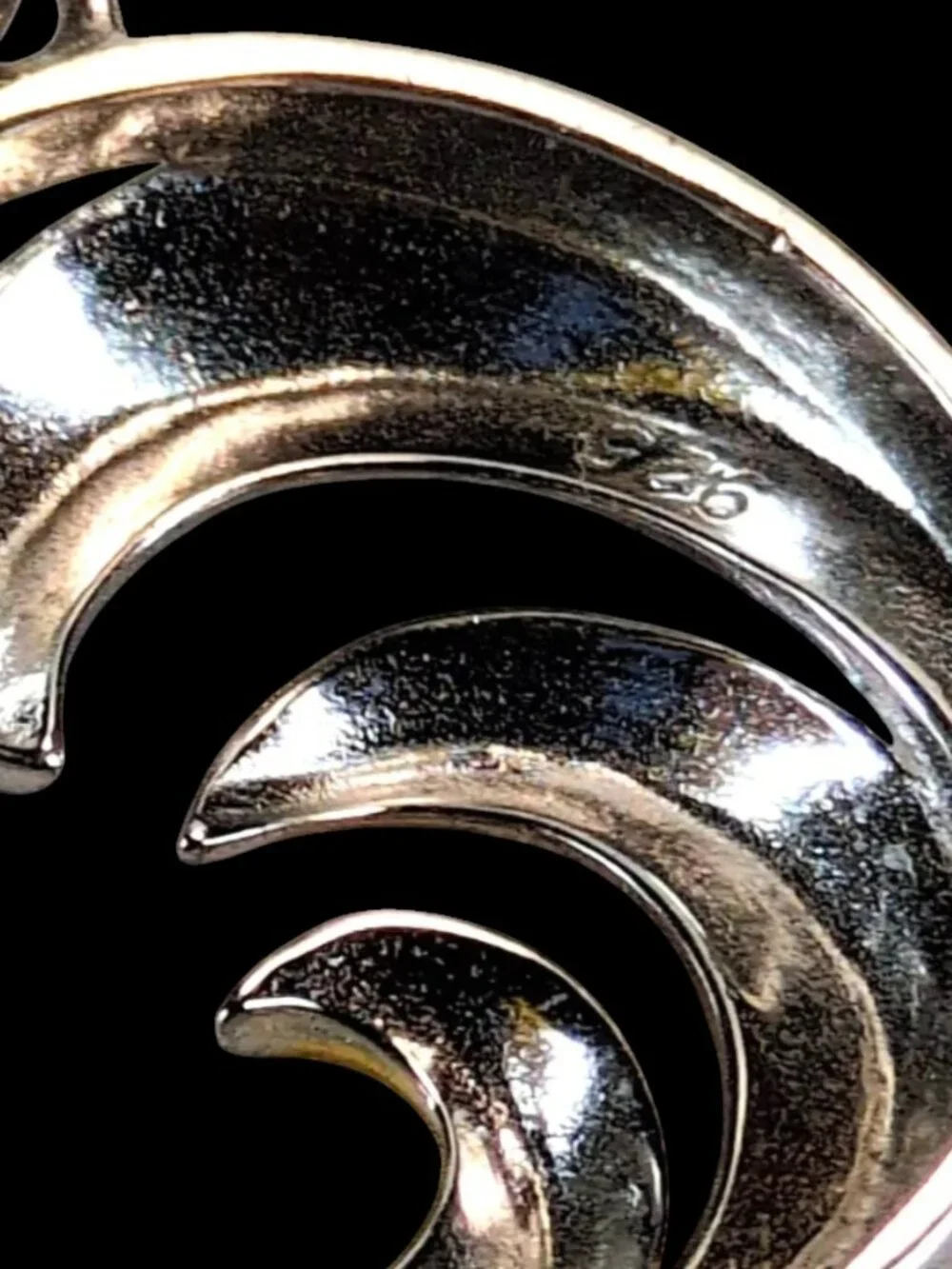 Vintage Tricolor 925 Sterling Silver Hawaiian Ocean Wave Open-Work Pendant